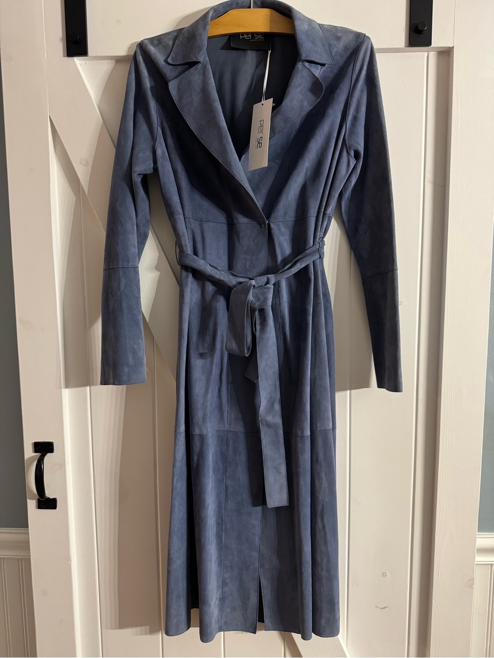 Per Se by Carlisle Genuine Suede Leather Long Coat Blue Size 8 NWT